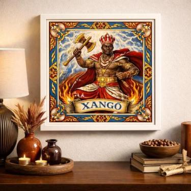 Imagem de Quadro Estilo Azulejo Orixá Xangô 33X33Cm Mold Branca Vidro - Quadros 