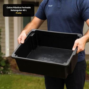 Imagem de Caixa Plástica Retangular Fechada 40L Preta - PLASTILAR