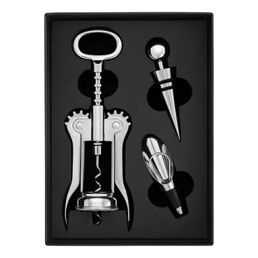 Imagem de Kit Vinho 3 Peças Aço Inox Abridor Dosador Rolha - Shop Mix