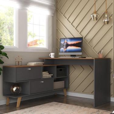 Imagem de Mesa Escrivaninha em L Retrô Pés 2 Portas 136cm Pés em Madeira Maciça 