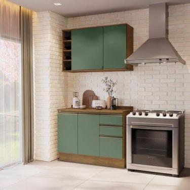 Imagem de Armário De Cozinha Compacta Garrafeiro 100% Mdf 120cm Nogueira/verde C