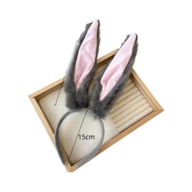 Imagem de Tiara De Orelhas De Coelho Peludas Em Cinza E Rosa, Acessório De Fanta