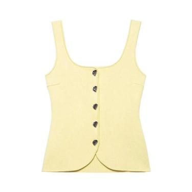 Imagem de Blusa Feminina Sem Mangas Com Gola Quadrada E Design De Botões Elegant