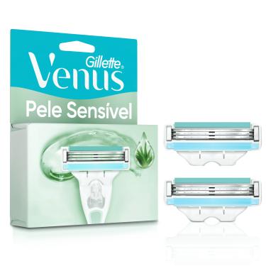Imagem de Refil de Lâmina Venus Pele Sensível 2 Unidades Gillette 3 Lâminas Antiatrito Com Aloe V...