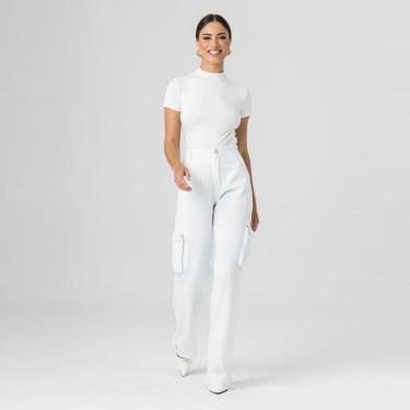 Imagem de Calça Cargo Sarja Feminina Branca Disparate-Feminino