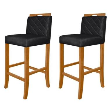 Imagem de Kit 2 Banquetas Altas para Cozinha Madeira Maciça Estofadas com Encost
