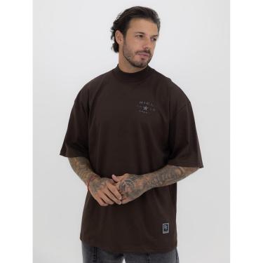 Imagem de Camiseta Oversized Gola Alta Star Black Alto Relevo Streetwear Algodão Premium Marrom-Masculino