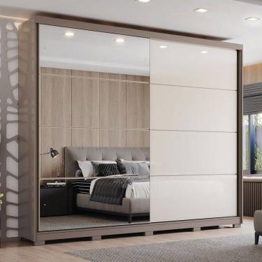 Imagem de Guarda-Roupa Casal Dream 2 Portas 6 Gavetas com Espelho 100% Mdf Avelã/Off White - Henn