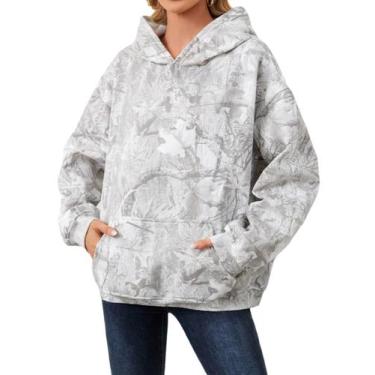 Imagem de Moletom com capuz Anoumcy Camo Maple Leaf Fleece para mulheres cinza L