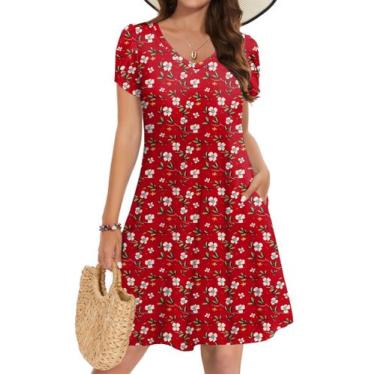 Imagem de Camiseta de verão Zeagoo 2025 para mulheres de algodão vermelho XXL