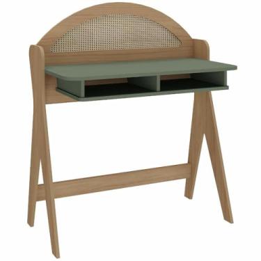 Imagem de Escrivaninha com nichos impressão palha 3D 100% MDF CECI cor Carvalho/Menta - Artely