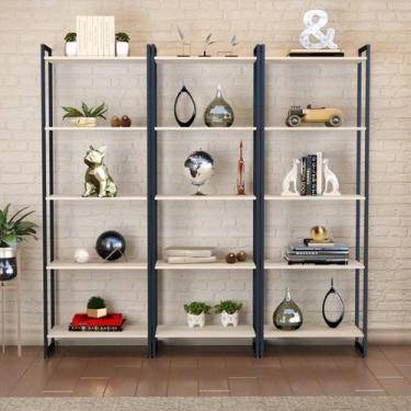 Imagem de Kit 3 Estantes para Livros Industrial Aço 5 Prateleiras 187cmx180cm Ac