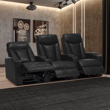 Imagem de Poltrona 3 Lugares Vancouver Reclinável Manual Pu Preto Gran Belo