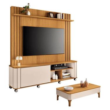 Imagem de Estante Home Theater Trinus Cinamomo Off White Com Mesa De Centro Liz Off White Cinamom...