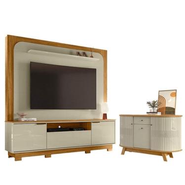 Imagem de Estante Home Theater Nilo Sem Pés Com Aparador Para Sala Buffet Monza Cumaru Opala - Ma...
