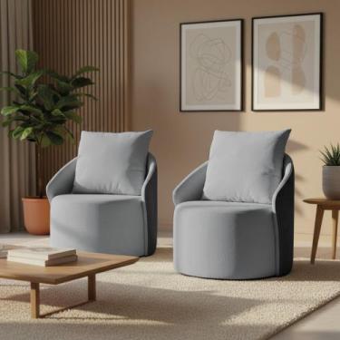 Imagem de Poltrona Sala Orgânica Giratória Talita Kit 2 Pu Preto e Linho K01 - D