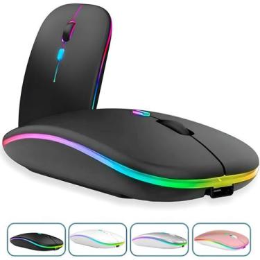 Imagem de Mouse Sem Fio WiFi 2.4Ghz e Bluetooth 5.2 Recarregável Com LED RGB Com