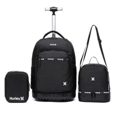 Imagem de Kit Mochila Hurley Rodinha Lancheira Estojo Organizador Reforçada 20L-Masculino