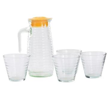 Imagem de Kit Jarra de Vidro 900ml com Tampa + 4 Copos 250ml Suco Àgua - Sk