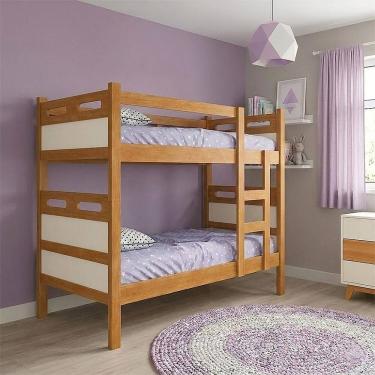 Imagem de Cama Beliche Jaspe com Guarda Corpo e Escada para Quarto Infantil com Colchões D33 - Nature/off