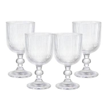 Imagem de Jogo 4 Taça De Vidro Transparente Canelada 380ml Em Casa Tem
