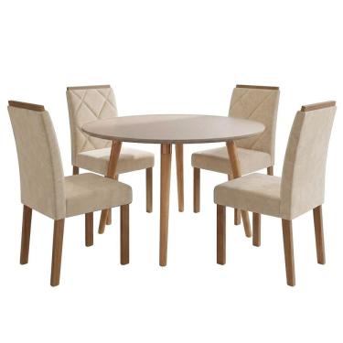 Imagem de Mesa de Jantar Redonda Dani MDF Com 4 Cadeiras Estofadas Suede MOLCI