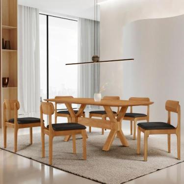 Imagem de Sala de Jantar Mesa Star, 180cm Tampo Laminado Barril e 6 Cadeiras Mod