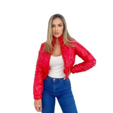 Imagem de Jaqueta Puffer Feminina Vinil Vermelha Curta - Charme de Moça, G, Verm