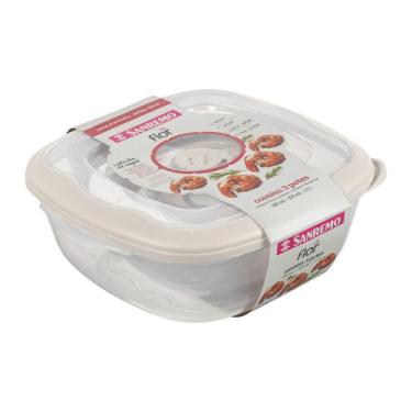 Imagem de Conjunto 3 Potes Quadrados Plástico 280ml 920ml 2,7L Sanremo, Flor - V