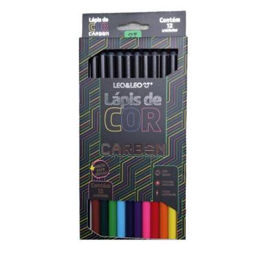 Imagem de Lápis de cor Carbon 12 cores macio madeira escolar - Leo & Leo
