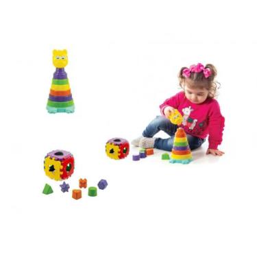 Imagem de Kit Brinquedo Educativo Urso E Cubo Colorido Divertido Forma - Kendy