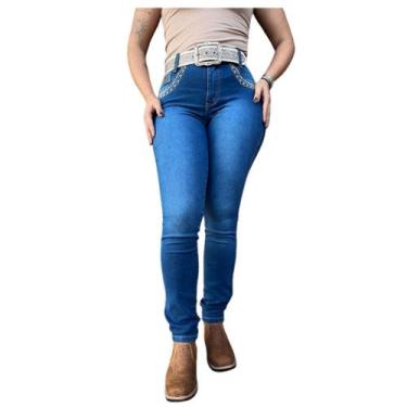 Imagem de Calça Jeans Feminina Skinny Bordada Bolso Trotão Ref:41468 Cor:JeansTa