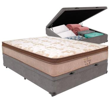 Imagem de Cama Box Baú Viúvo Cinza e Colchão Victory Molas Vstore