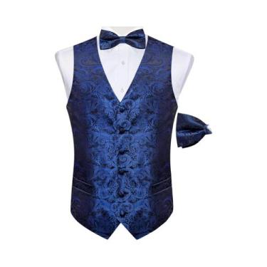 Imagem de Colete De Smoking Masculino De Luxo Azul Claro, Preto E Vermelho Com E
