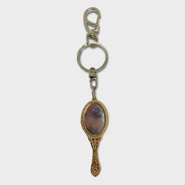 Imagem de Chaveiro Abebê Oxum Oval Espelho Dourado Metal 16 Cm - Lua Mistica