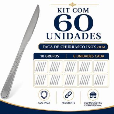 Imagem de Kit 60 Facas Churrasco Inox 21cm - Becca Home