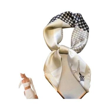 Imagem de Cachecol Feminino De 70cm Com Estampa De Poá E Floral, Em Cetim Macio,