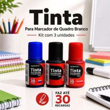 Imagem de Kit 3 Refil Tinta Para Pincel Marcador Quadro Branco 20ml Jocar - Joca