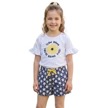 Imagem de Conjunto Infantil Feminino Blusa com Babado e Shorts Floral Confortáve