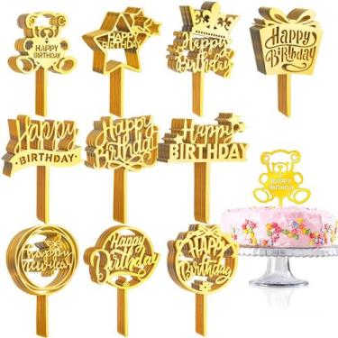 Imagem de Cake Toppers Outus 150 unidades de feliz aniversário acrílico dourado