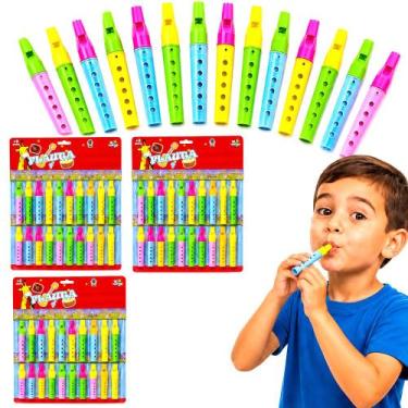 Imagem de 60 Mini Flautas de Brinquedo Musical Coloridas Infantil Brind Sacola S