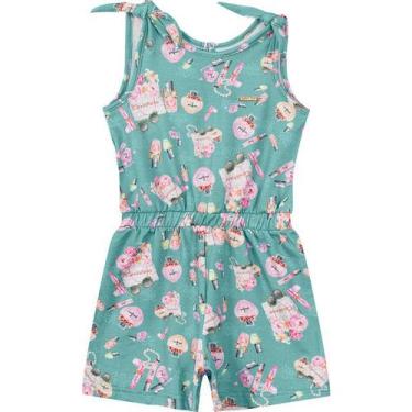 Imagem de Macacão Curto Estampado Infantil Menina Carinhoso Ref. 88948, Verde, 1