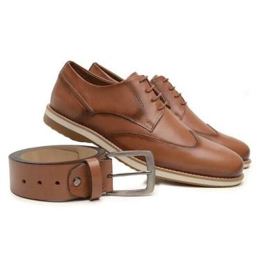 Imagem de Kit Sapato Social Casual Amarrar Masculino Caramelo E Cinto - Five Day