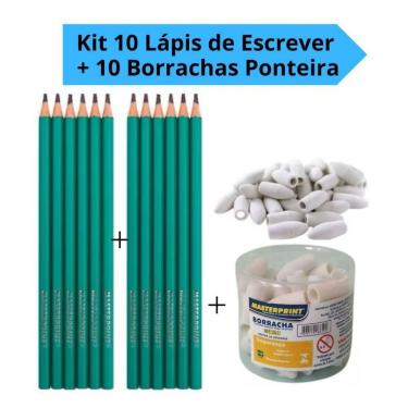 Imagem de Kit de Papelaria OEM HB N graus 2 Formato Sextavado com 10 Lápis de Escrever e 10 Borrachas Ponteira Preto