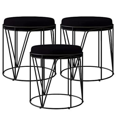 Imagem de Kit 03 Puffs Decorativo Aramado Preto Zaya L02 Suede Preto - Lyam Decor