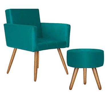 Imagem de Poltrona Vitória + Puff Bali Decorativo Suede Azul - Kasa Sofá