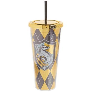 Imagem de Spoontiques - Copo Harry Potter – Copo de alumínio da Lufa-Lufa com canudo – 590 ml – Acrílico – Amarelo