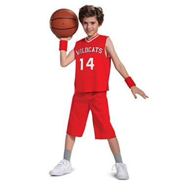 Imagem de Disguise Troy Bolton Costume, High School Musical Disney Character Outfit, Kids Movie Inspired Basketball Uniform, Classic Child Size Small (4-6), Red (107019L)