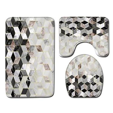 Imagem de Tapete de banheiro de mármore Tapete de banho Tapete de banho 3 pçs/conjunto Closestool Tapete de porta de banheiro Tapete de banheiro de flanela absorvente macio tapete de banheiro, PJ210515, A02, três, peça 45x75 cm