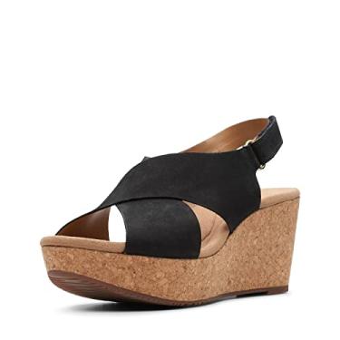 Imagem de Clarks Annadel Eirwyn Sandália anabela feminina, Nobuck preto, 7.5 Wide